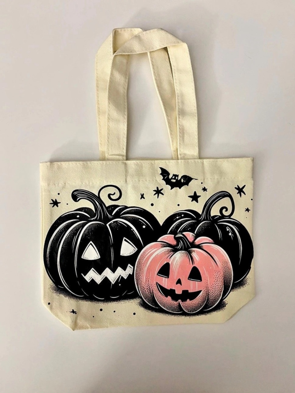 Halloween Pumpkin Tote Bag in Cream & Black